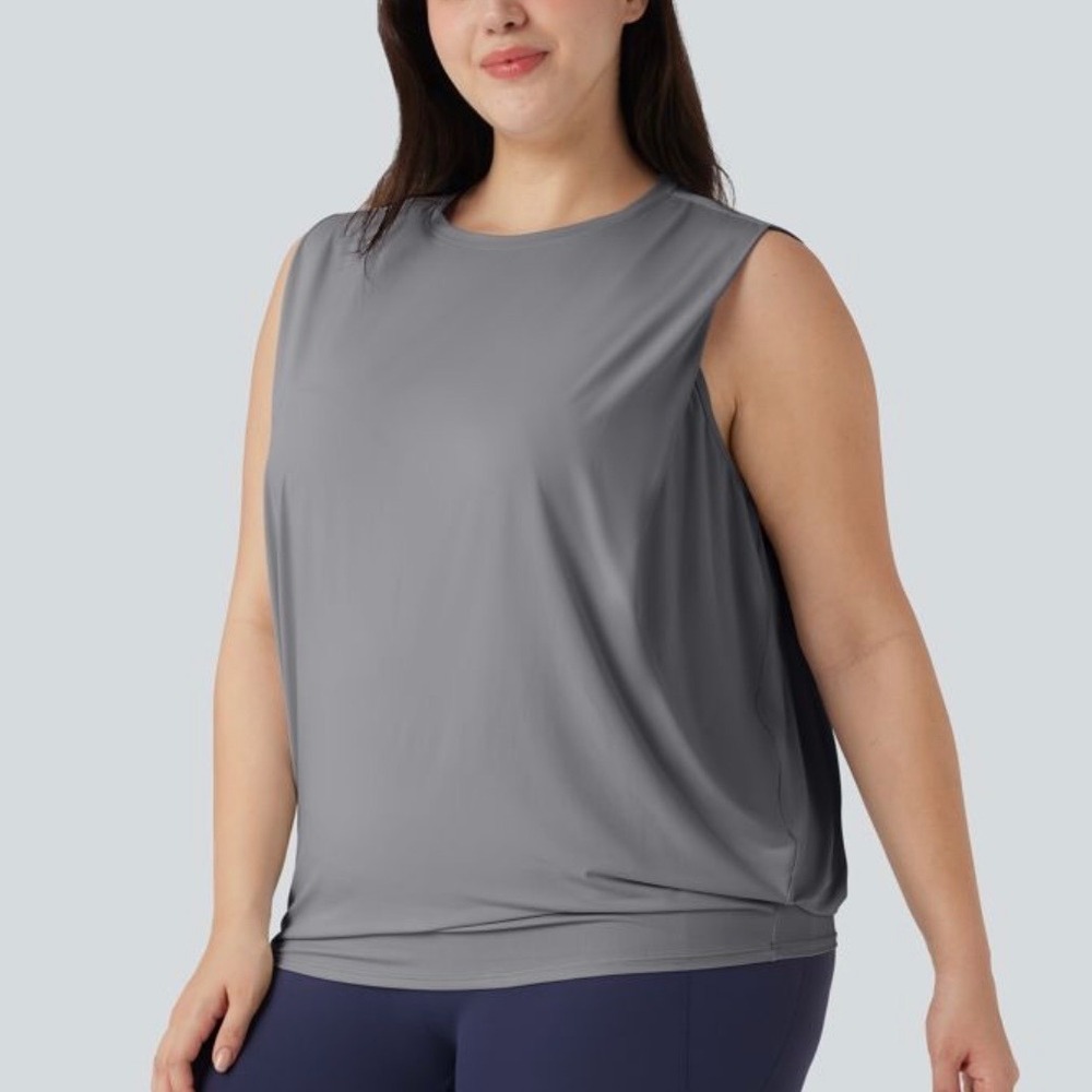 Halara Plus Size Round Neck Cool Touch Yoga Tank Top-UPF50+ Sz 3X NWT Night Owl - Picture 3 of 13